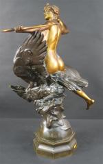GEORGES-BAREAU (1866-1931) : Diane chevauchant Jupiter en aigle. Bronze patiné,...