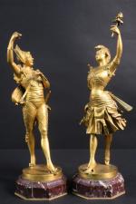 LAFON-MOLLO (XIX'-XX') : Arlequin et Colombine. Deux sujets en bronze...
