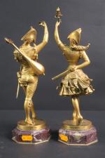 LAFON-MOLLO (XIX'-XX') : Arlequin et Colombine. Deux sujets en bronze...