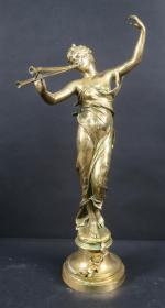 MARIOTON Eugène (1854-1933) : La Muse. Bronze à patine dorée...
