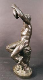 PERRAULT Edmond (XIX') : Homme et lionceaux. Bronze patiné signé,...