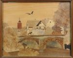 SPINDLER Charles (1865-1938) : Village alsacien au pont. Tableau en...