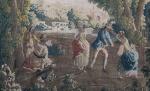 Tapisserie d'AUBUSSON d'époque XVIII's à décor de cinq personnages jouant...