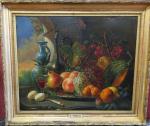 TERRAL Abel (1811-1886) : Nature morte de fruits sur entablement...