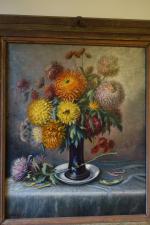 BONNARD P. (XXème siècle) - Vase de chrysanthèmes. Huile sur...