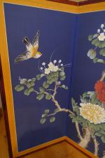 Petit paravent à quatre feuilles à décor japonisant peint sur...