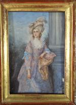 Grande miniature rectangulaire, portrait supposé de Marie-Antoinette, gouache portant une...