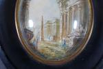 Miniature ovale à décor de ruines romaines animées dans le...