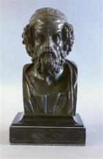 29 - Buste d'Homère. Bronze patiné, socle en marbre noir....