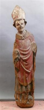 45 - Saint-Evêque en bois sculpté et peint en couleurs,...