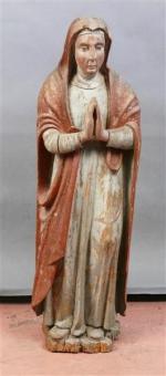 47 - Vierge en prière en bois sculpté peint en...