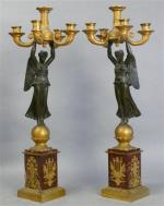 Paire de candélabres d'époque Empire en bronze deux tons sur...