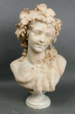 CARRIER-BELLEUSE Albert (1824-1887) : Buste de Bacchante sur piédouche. Marbre...