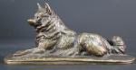 FREMIET Emmanuel (1824-1910) : Chien de berger couché. Bronze patiné...