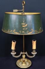 Lampe bouillotte à deux lumières en bronze de style Restauration,...