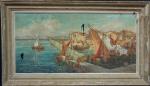 ABOUT Raoul (XIX'-XX') : Scène de port en Méditerranée. H.s.T....