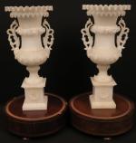 Paire de vases en albâtre sculpté, ép. XIX's. Haut :...