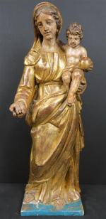 Vierge à l'Enfant. Bois sculpté doré et polychrome, ép. XVIII's....
