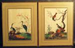 CHINE : Deux peintures sur papier de riz  oiseaux...