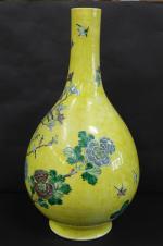 CHINE : Grand vase en porcelaine à décor d'oiseaux, rocher,...