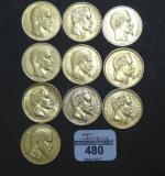 Dix pièces de 20 francs or Napoléon III : 3...