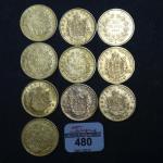 Dix pièces de 20 francs or Napoléon III : 3...