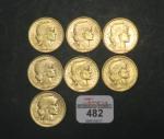 Sept pièces de 20 francs or IIIè République type Marianne...
