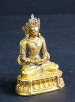 CHINE : Statuette d'Amithayus assis sur le lotus en bronze...