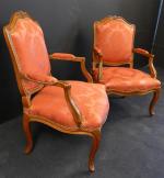 Paire de fauteuils à dossier plat d'époque Louis XV en...