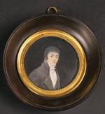 Miniature ronde représentant un homme jeune, vers 1830. Diam. :...