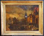 Tableau-horloge représentant le siège d'Anvers en 1814. H.s.T. 73 x...