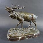 LAPLANCHE Albert (1854-1935) : Cerf bramant. Bronze patiné signé, cachet...
