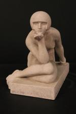 D'après Maurice GUIRAUD-RIVIERE : Enigma. Statue en pierre reconstituée, signée...