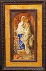 Plaque en faïence peinte d'une Vierge à l'Enfant, ép. XIX'...