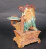 VIETNAM XIX' s : Chimère assise en grès émaillé turquoise...