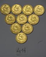 Dix pièces de 20 Francs or type Marianne : 1903,...
