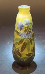 Etablissements GALLE (1904-1936) : Vase fuselé en verre camée bleu...