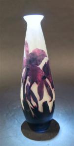DELATTE-NANCY : Vase fuselé en verre camée à deux couches...