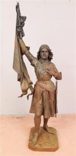 Jeanne d'Arc portant son étendard. Statue de jardin en fonte,...