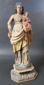 Vierge à l'Enfant. Bois sculpté polychrome d'époque XVIII's (accidents et...