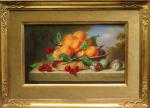 LESOURD-BEAUREGARD Ange-Louis-Guillaume (1800-c.1875). Corbeille de fruits sur un entablement. H.S.T....