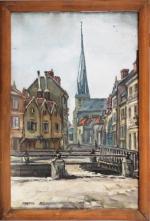 ROMAND André (1899-1981). Troyes, le Canal et la rue Passerat....