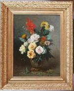 599 - MORIN Louis (1855-1938) : Vase de fleurs. H.s.T....