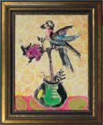 659 - Bernard LORJOU (1908-1986) : L'oiseau au bouquet. Huile...