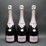 Champagne rosé. Trois bouteilles de champagne Krug Rosé 24ème édition...