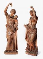 336 - Paire de sculptures en terre cuite représentant deux...