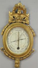 57 - Baromètre ovale d'époque Louis XVI en bois redoré,...
