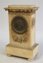 69 - Pendule borne en albâtre sculpté, cadran en bronze...
