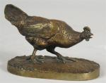 83 - MENE Pierre-Jules (1810-1879) : Poule picorant. Bronze à...