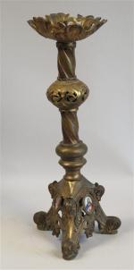 14 - Pique-cierge d'époque XIX' en bronze, la base tripode...